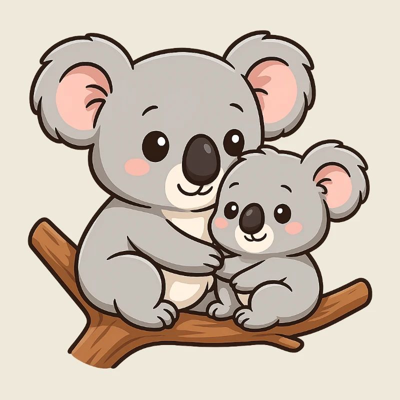 Mama Koala Bär und ihr Baby kuscheln
