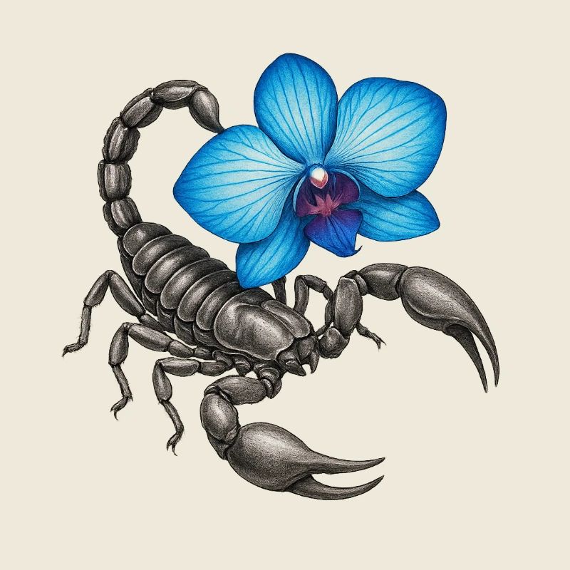 Scorpion avec orchidée bleue