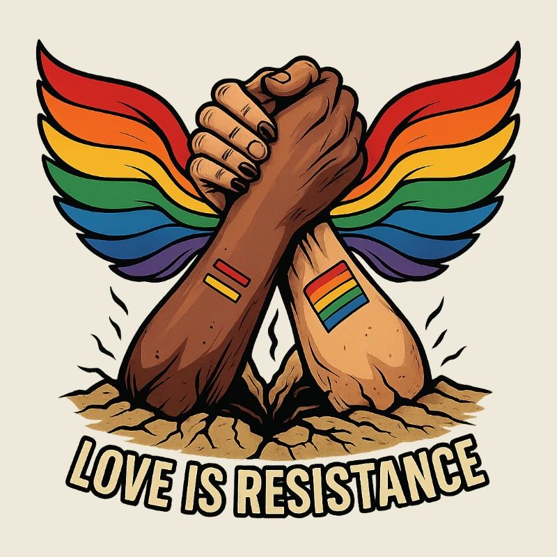 Unité dans la fierté poignée de main avec ailes arc-en-ciel