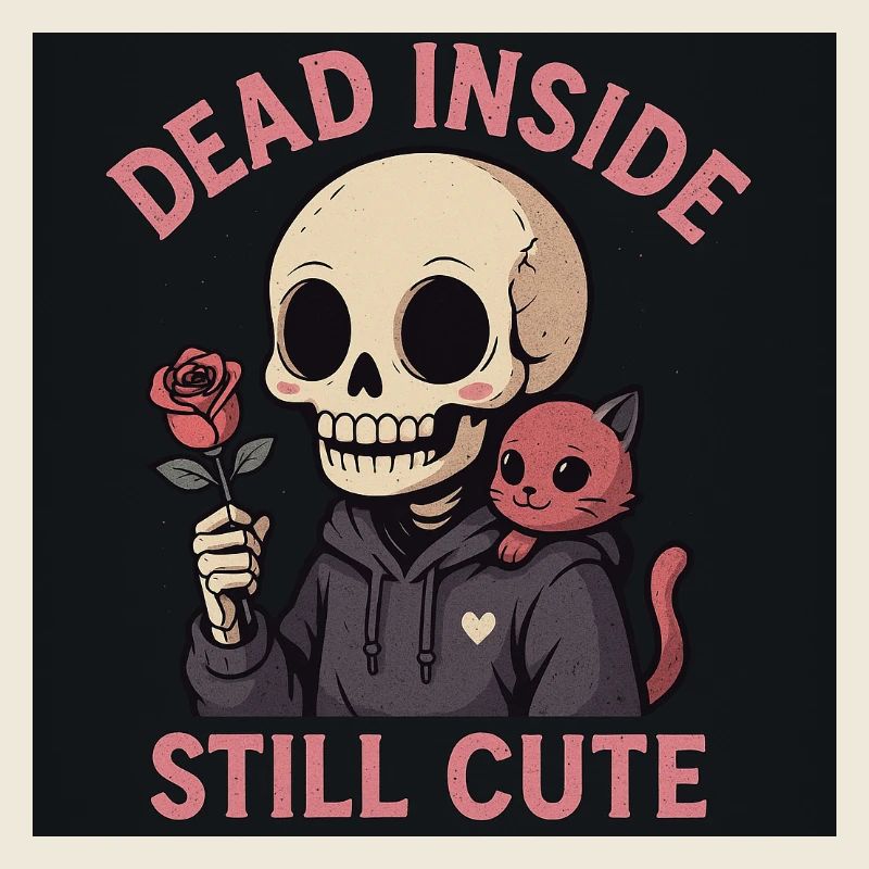 Skull with cat and rose motif