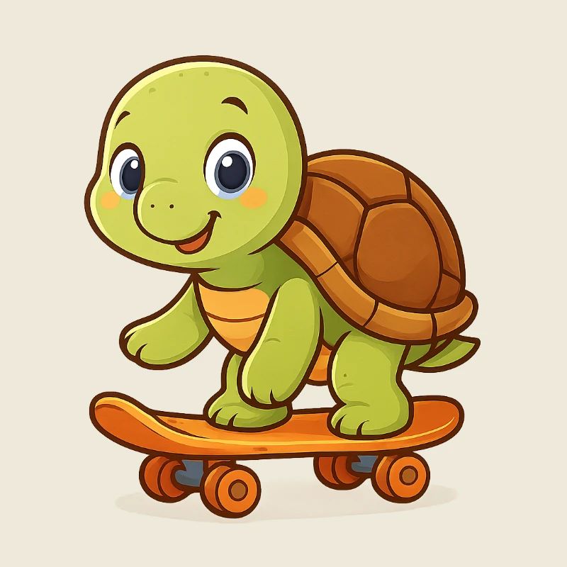 Tortue mignonne sur skateboard