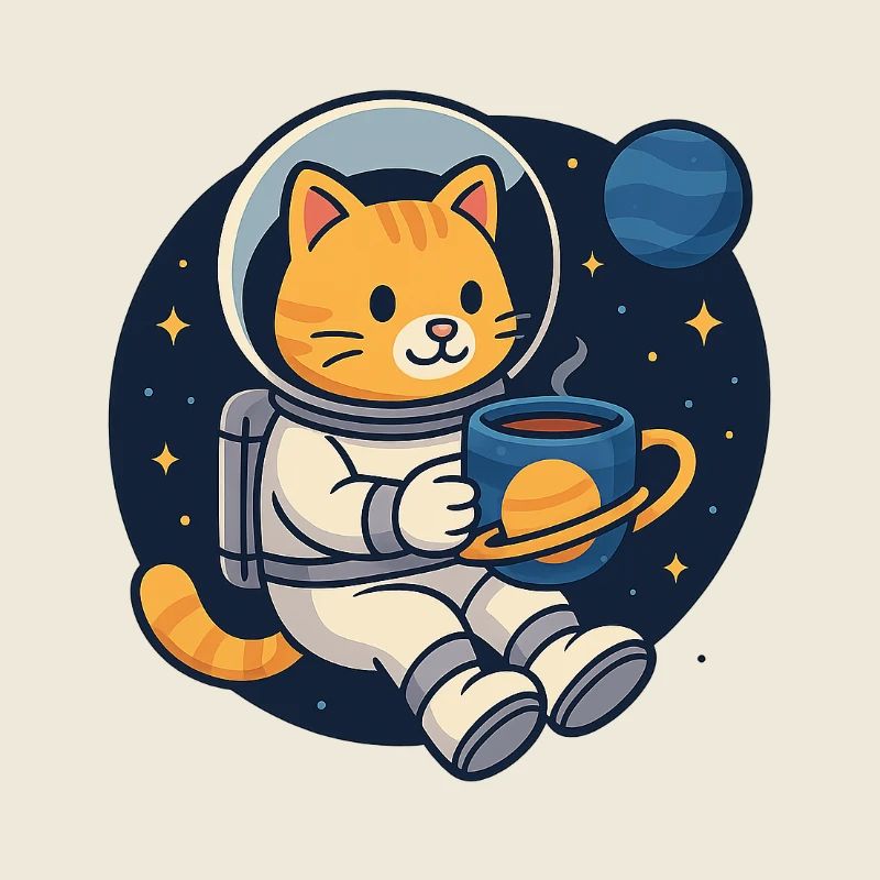 Astro Cat Coffee Break – Kawaii Space Shirt