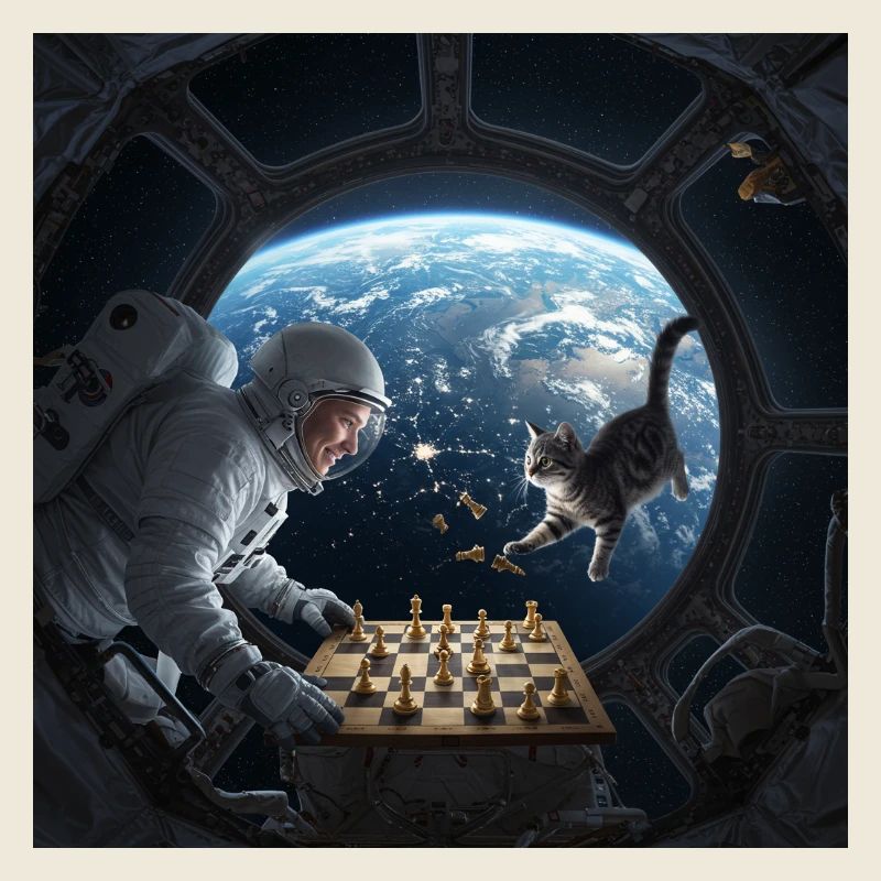 Échecs spatiaux avec chat