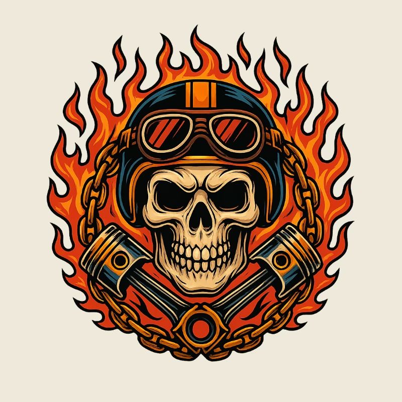 Fire & Flames Design Motorcycle Skull