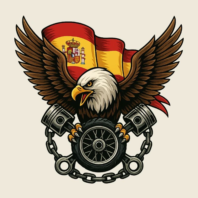 Aigle espagnol biker avec drapeau et pistons