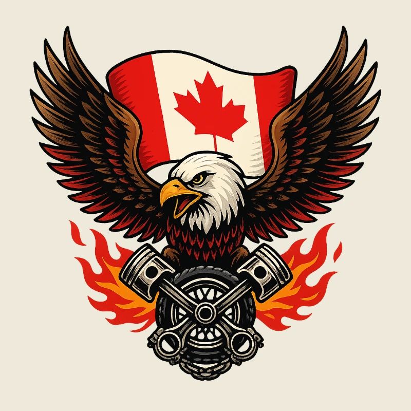 Kanadischer Adler Biker mit Flagge und Kolben