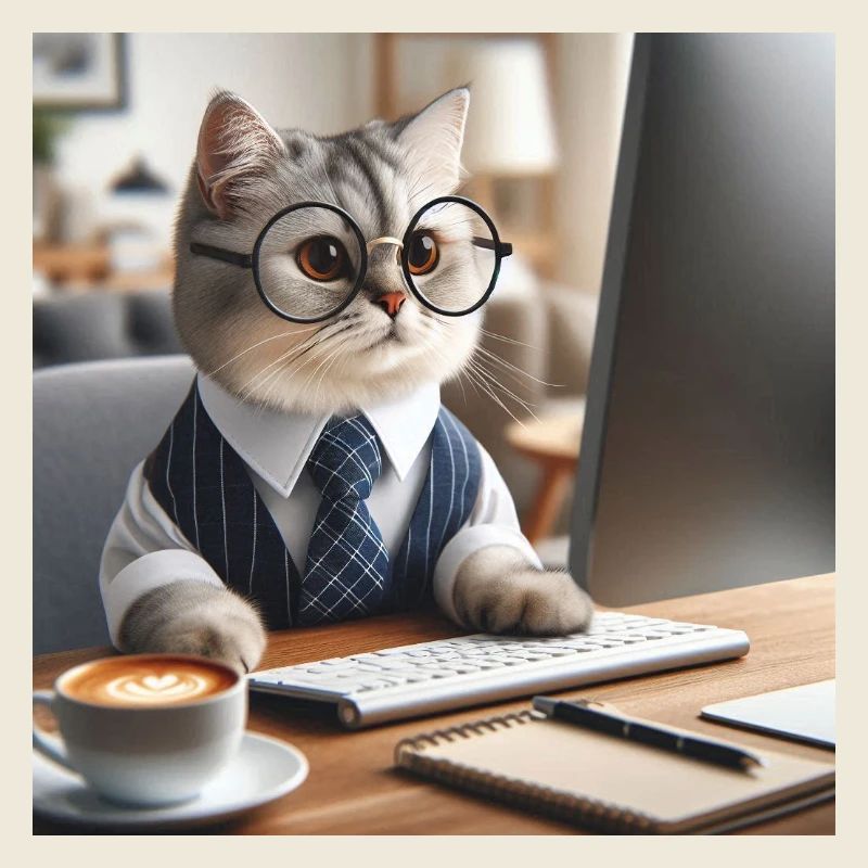 Chat Intelligent Chat Noir en Costume d’Affaires