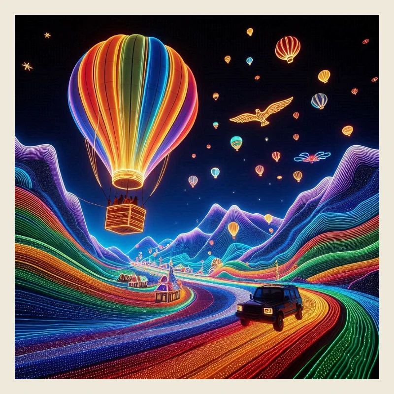 Dreamlike ride in a luminous balloon