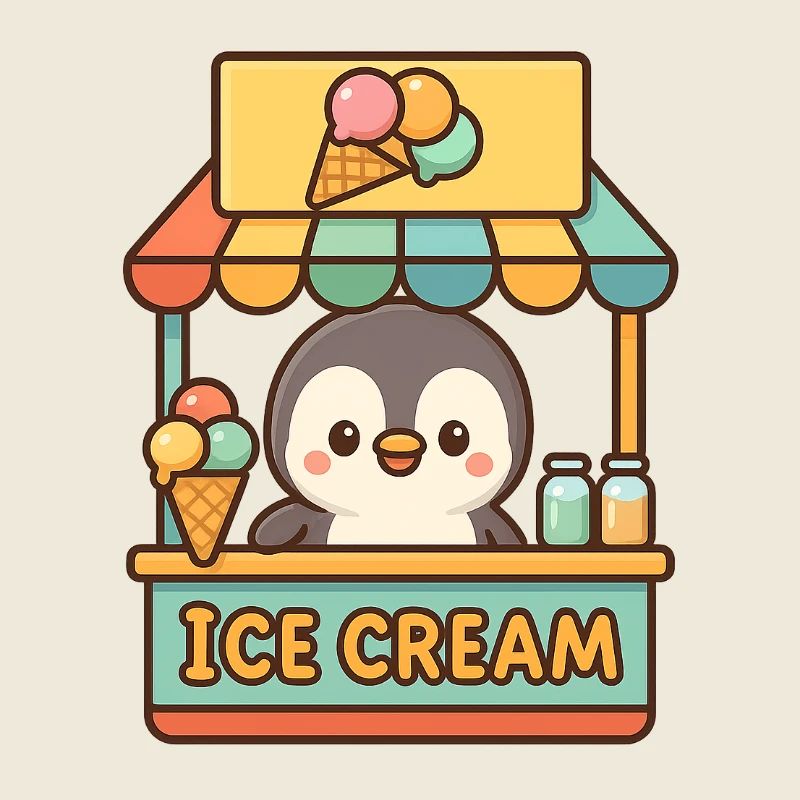 Der kleine Pinguin verkauft Eis