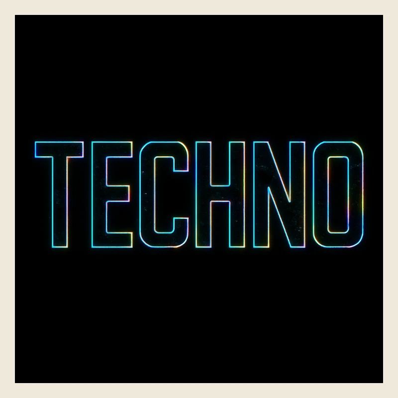 Neon Techno Schriftzug auf Schwarz