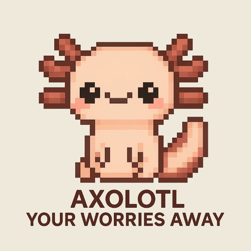 Pixel art axolotl with joke text