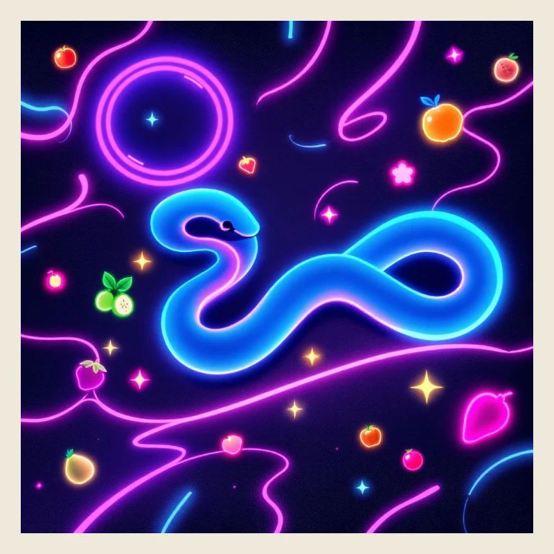 Glowing Neon Snake with Fruit Motifs