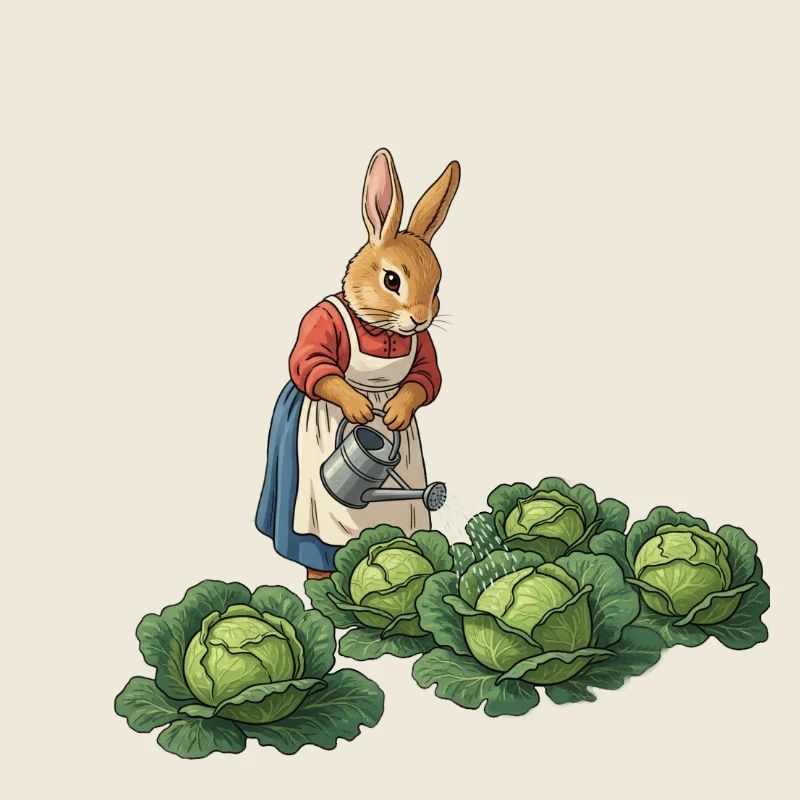 Lapine Jardinière Prend Soin Des Choux