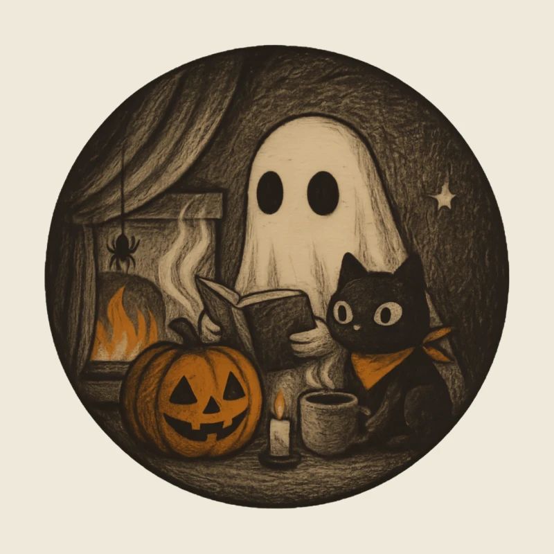 Cozy Halloween Scenario with Ghost and Pumpkin