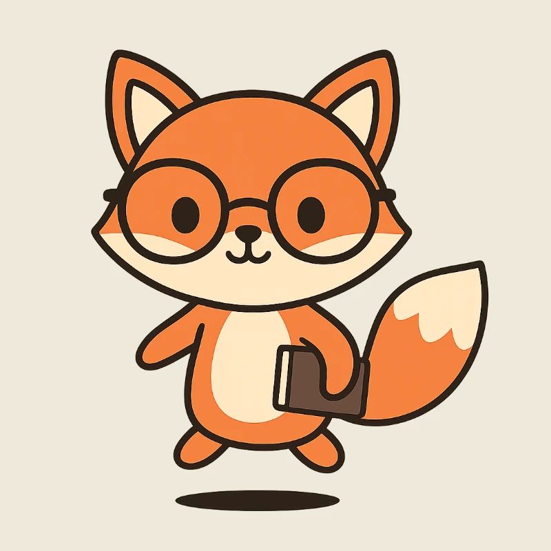 Cute smart fox guy with glasses and book