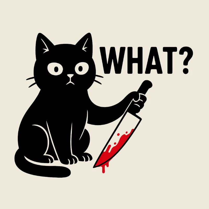 Black Cat with Knife – Funny Halloween