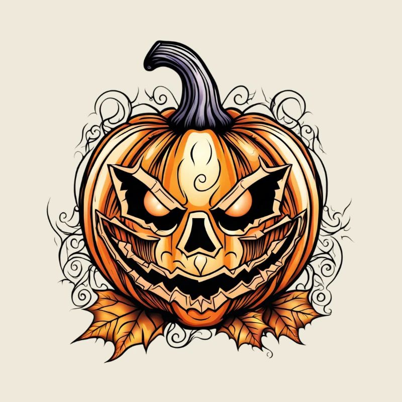 Spooky Halloween pumpkin with skull design