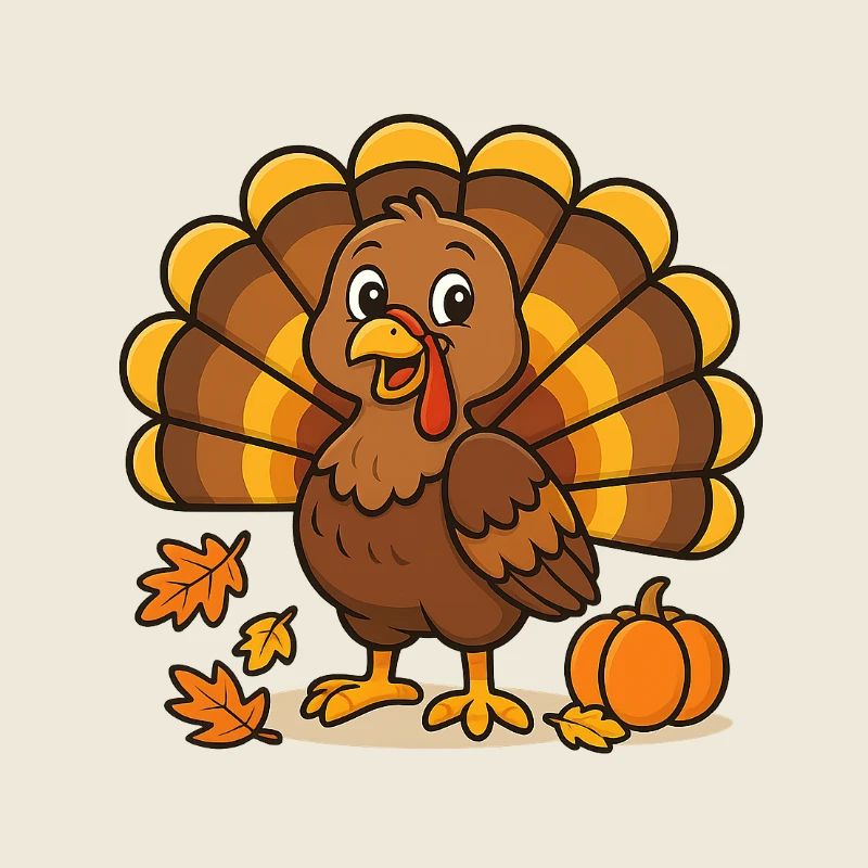 Dinde de dessin animé automnal à la citrouille