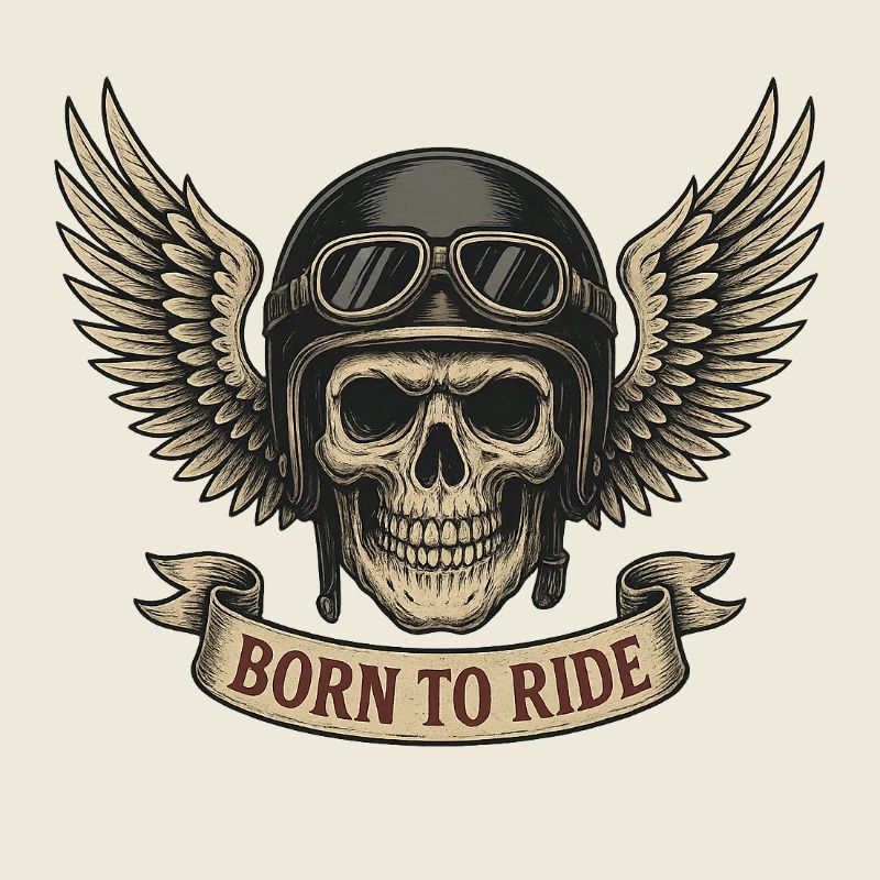 Born to Ride Skull with Wings