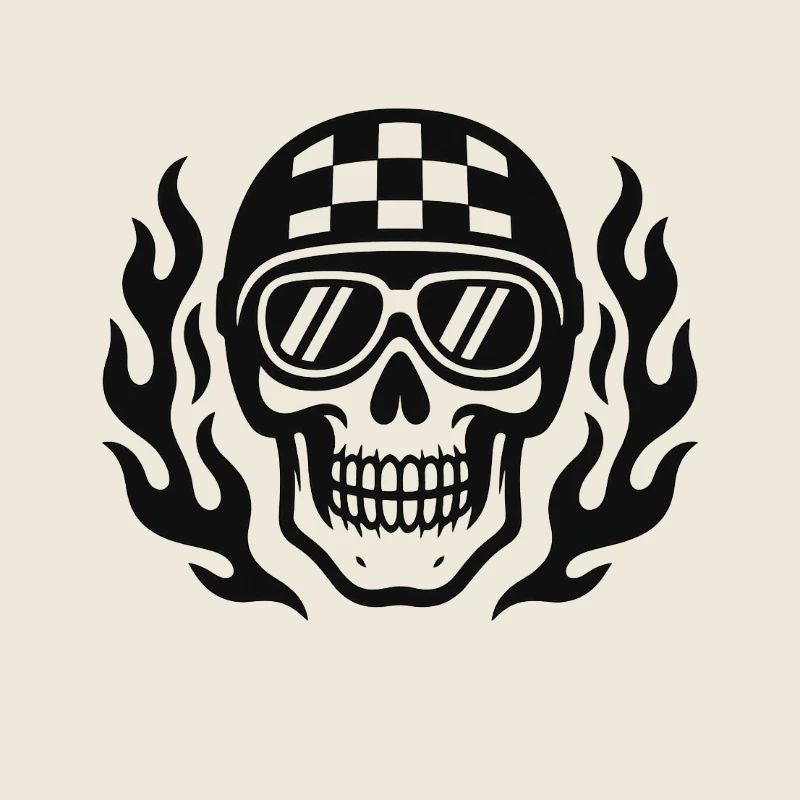 Flame Skull with Checkerboard Helmet
