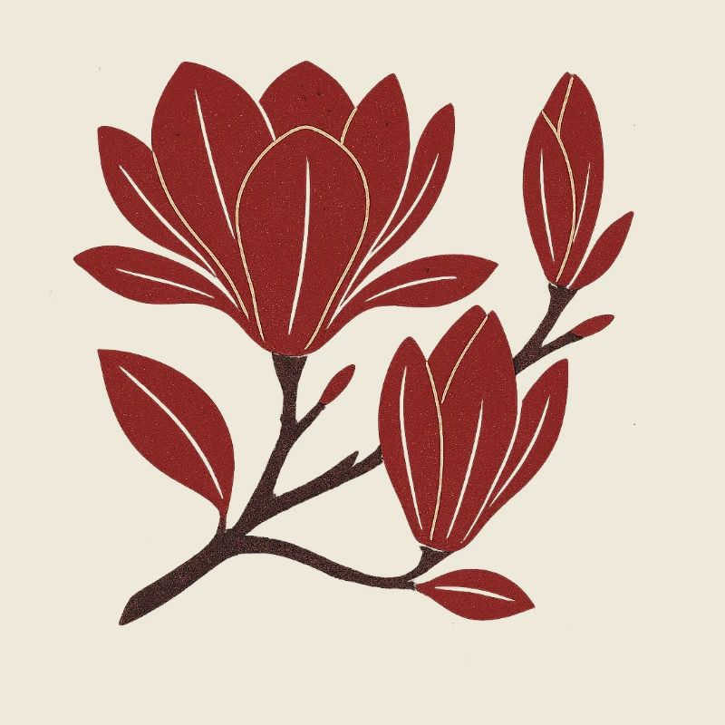 Motif de branche de magnolia rouge