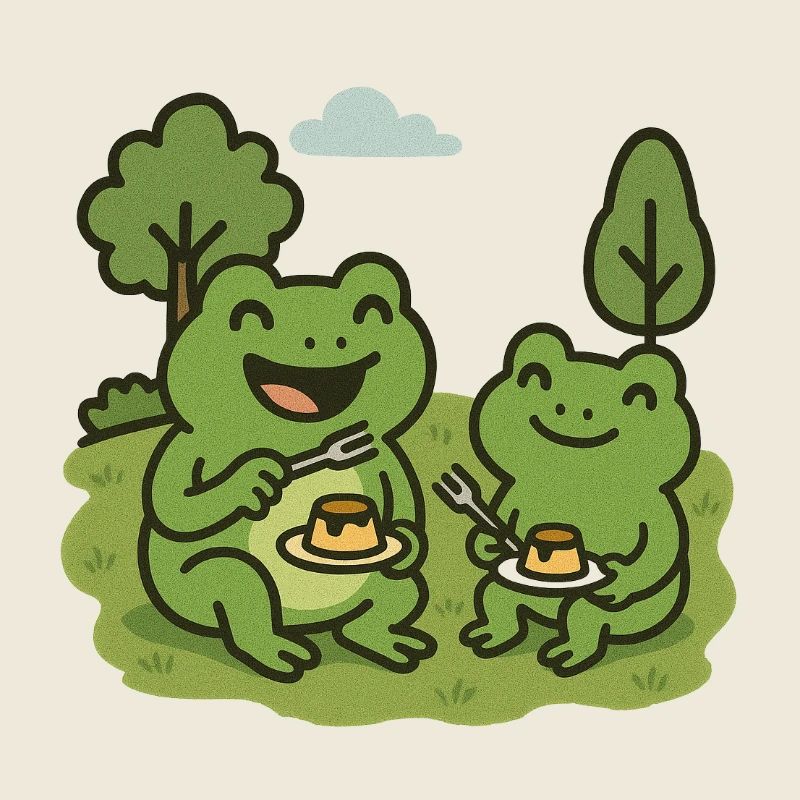 Manger du pudding avec une fourchette - grenouilles