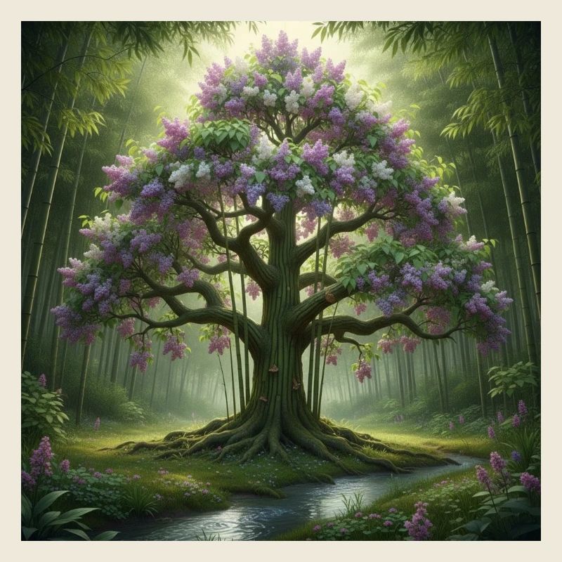 Forest tree with lilac blossoms