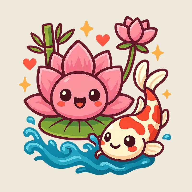 Koi et Lotus Kawaii Imprimer