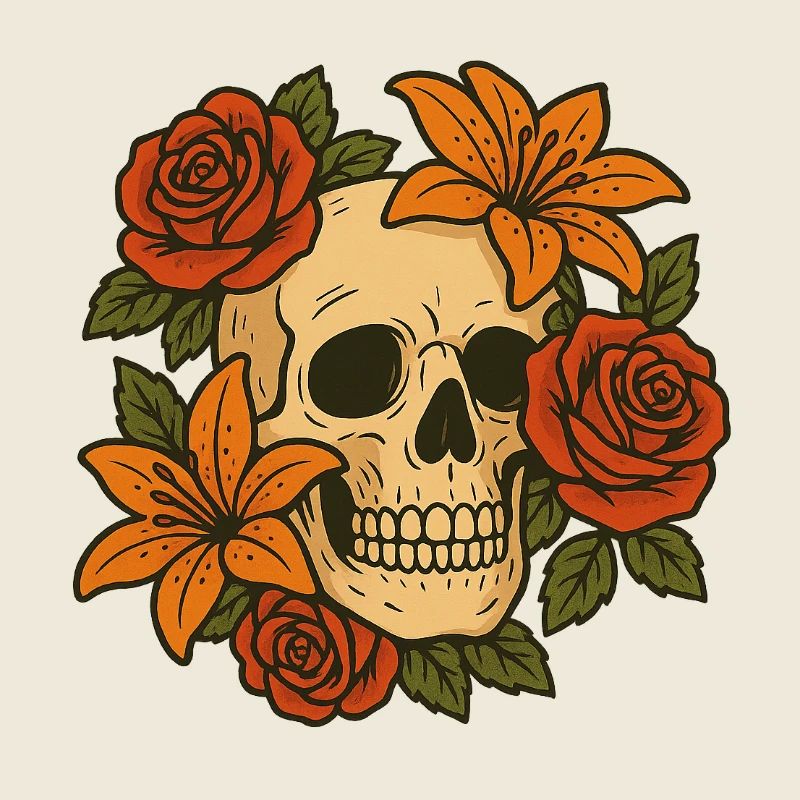 Floraler Totenkopf mit Rosen