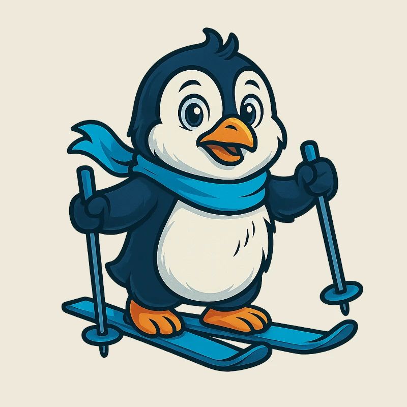 Pinguin auf Skiern mit Schal