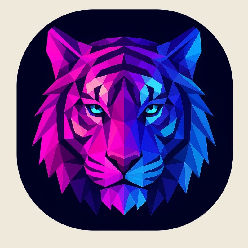 Neon-Polygon Tiger: Magenta zu Blau