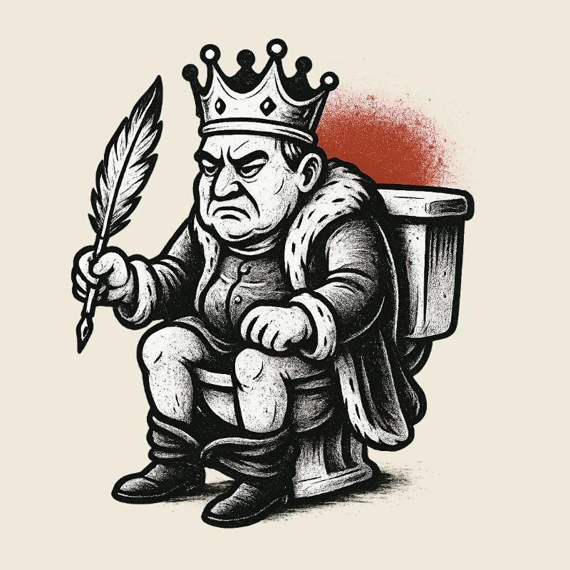 König auf Thron mit Feder