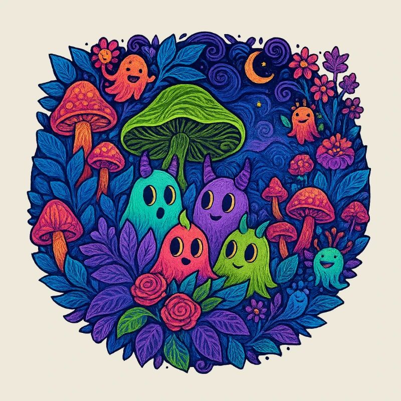 Neon Monster Freunde im Pilzwald