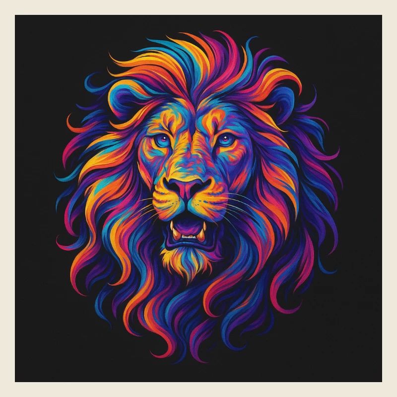 Néon Couleurs Tête De Lion Oeuvre
