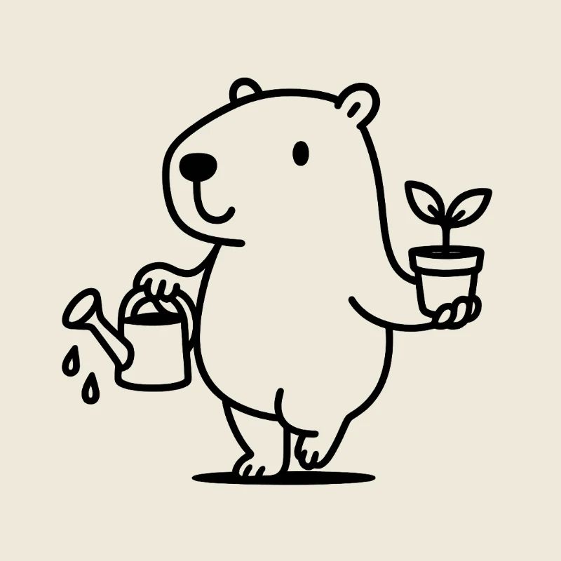 Capybara doux en tant que jardinier