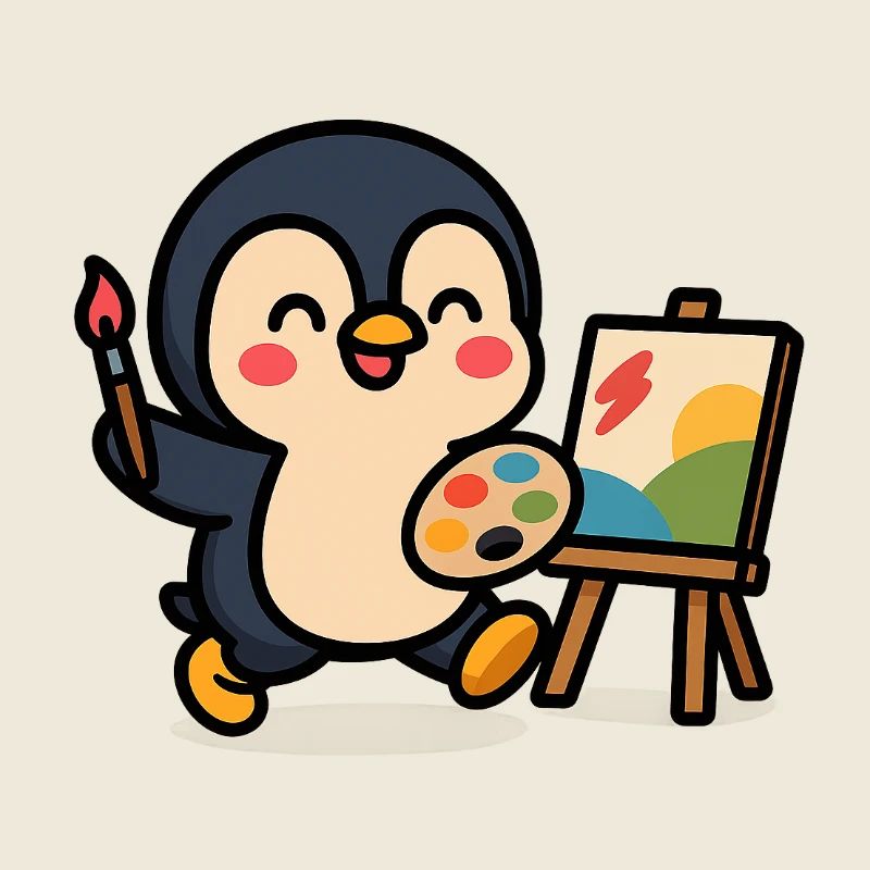 Pinguinmaler mit Palette und Besteck