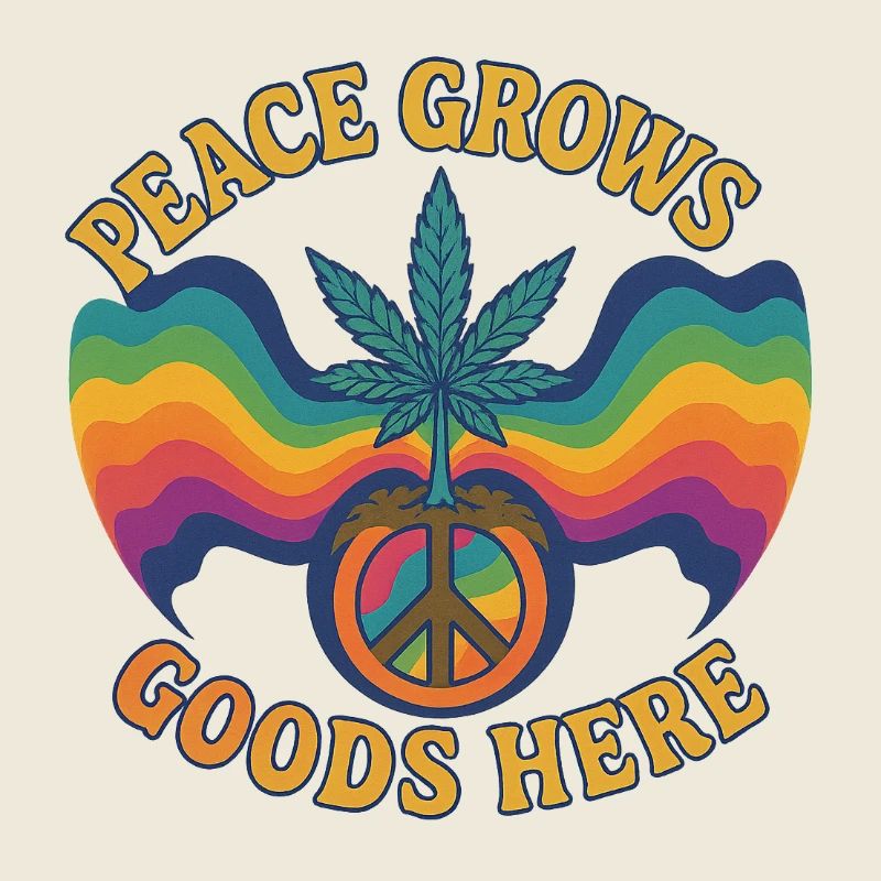 Peace Grows – Retro Hippie Design with Hemp Leaf &