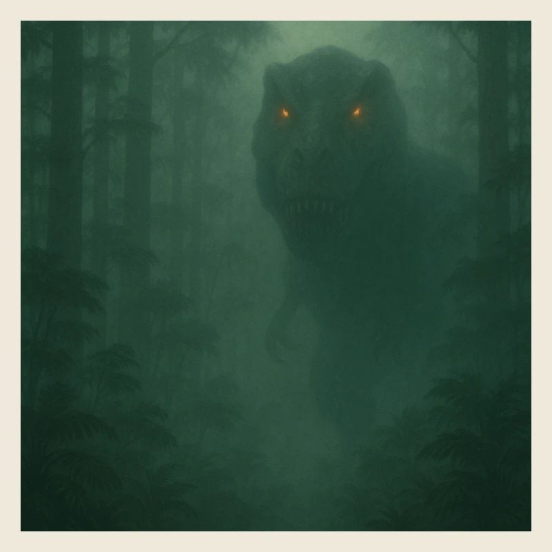 Nebelwald Dinosaurier mit Feueraugen