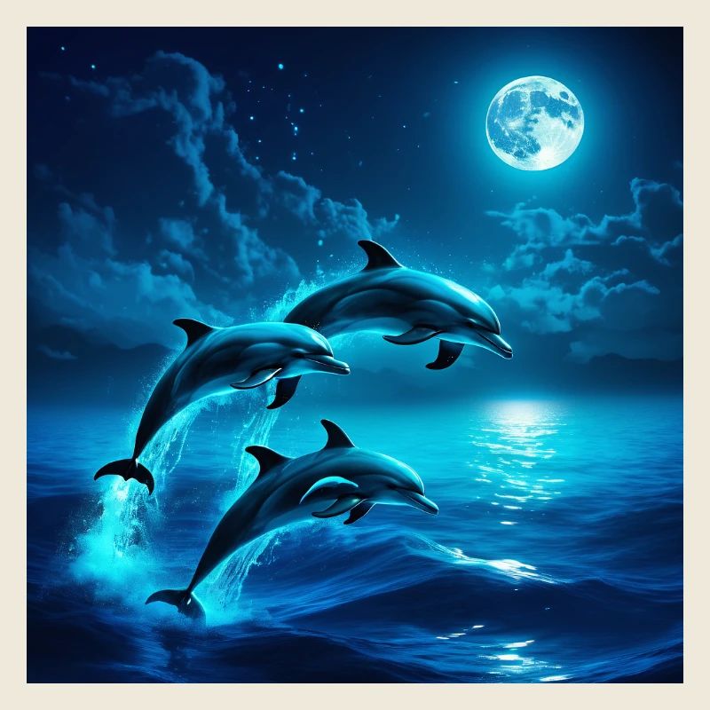 Moonlit Night Dolphin Jumps