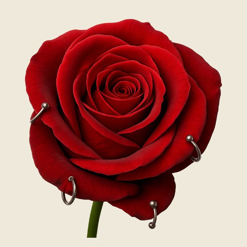 Rote Rose mit Piercings