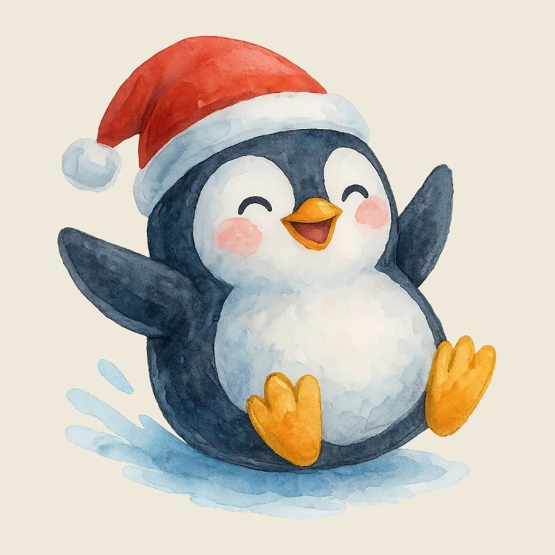 Weihnachts-Pinguin in Aquarellstil