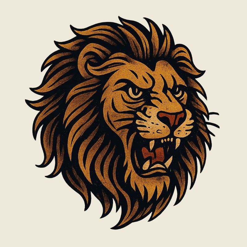 Lion's head in golden brown style