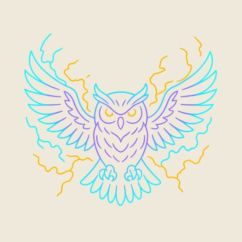 Neon Owl with Lightning Bolts