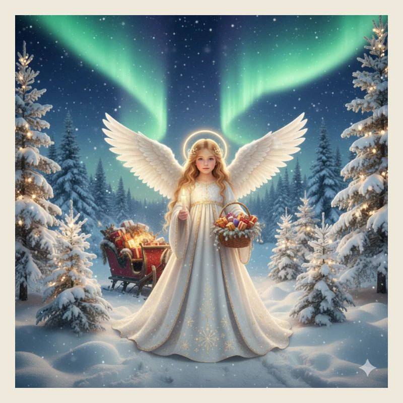 Angels in the Northern Lights Winter Forest