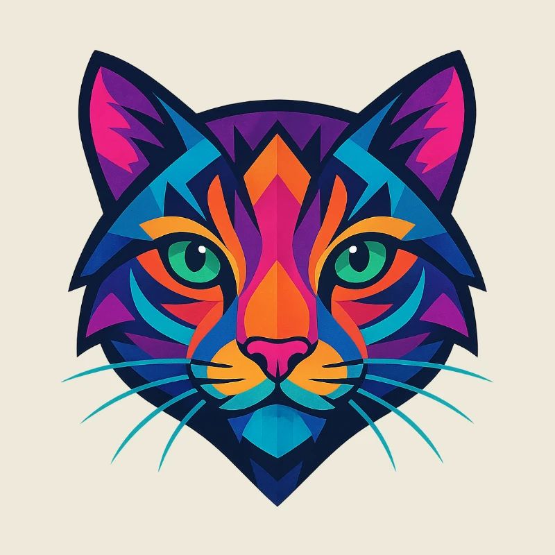 Visage géométrique coloré de chat