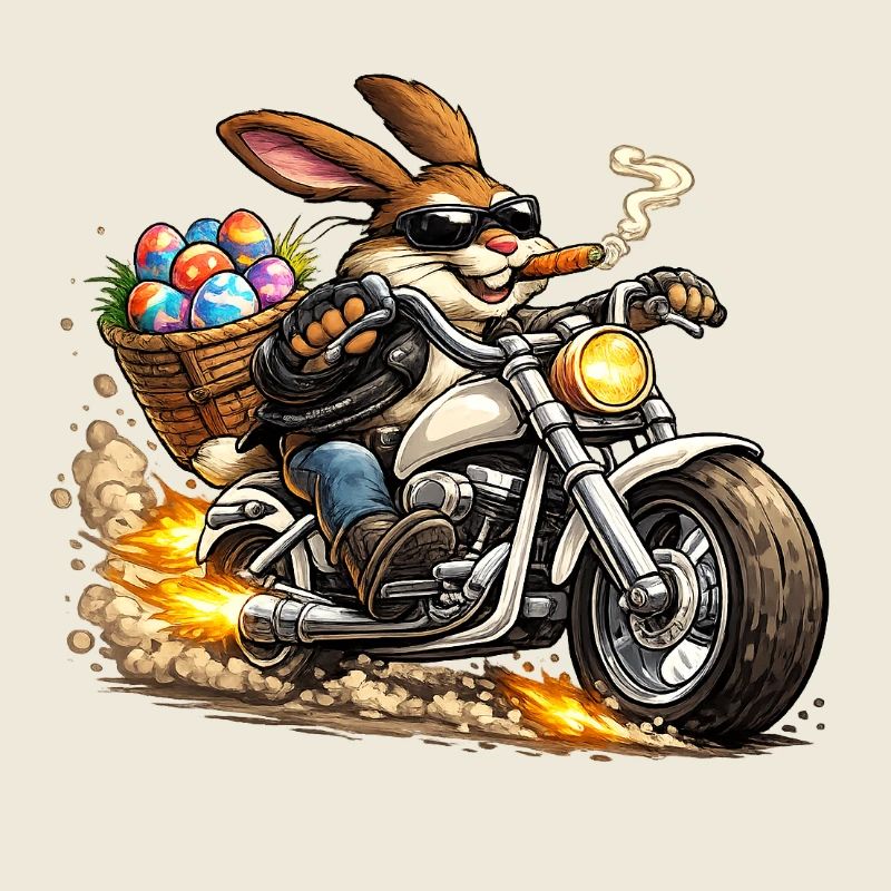 Osterhäschen auf Motorrad