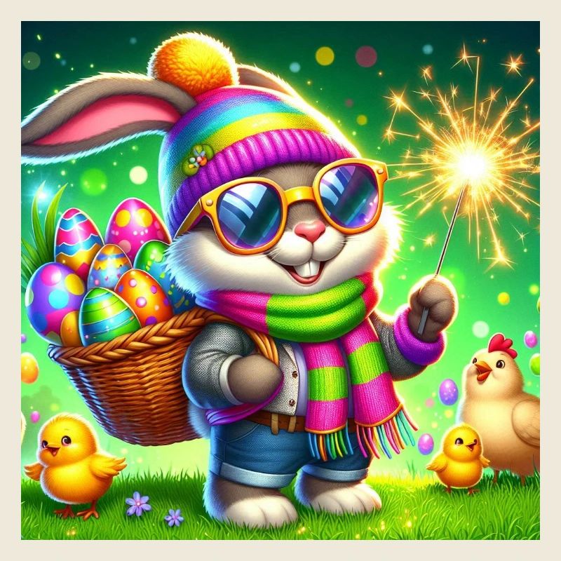 Osterhase mit Eierkorb und Glitzerwunderkerze
