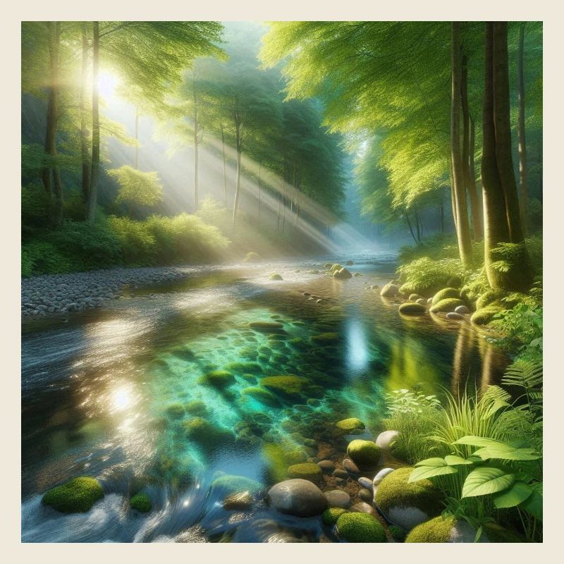 Du soleil dans un ruisseau forestier