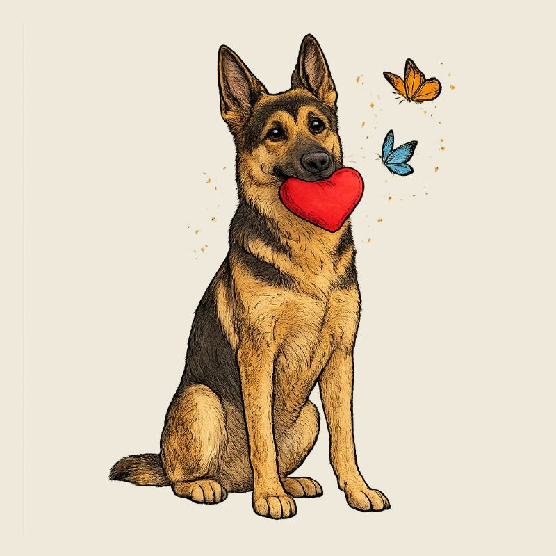German Shepherd with Heart and Butterflies
