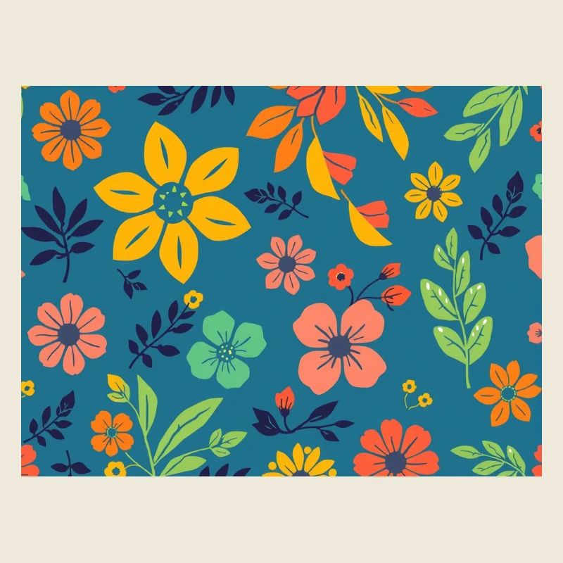 Retro style floral pattern on dark blue